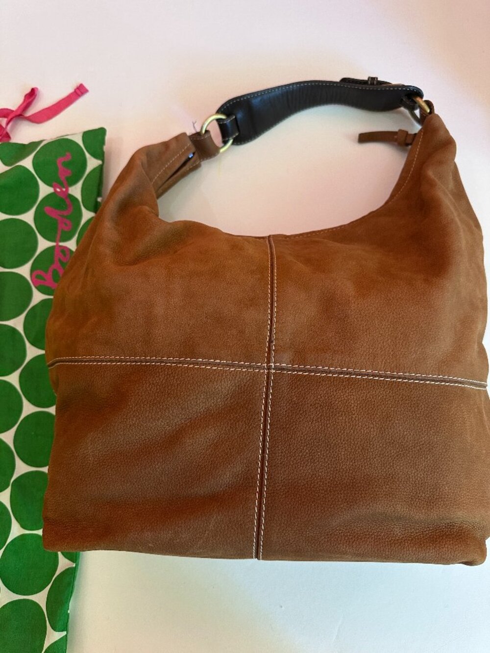 Boden Soft Leather Rust Brown Zippered Bag w/ Brass Feet